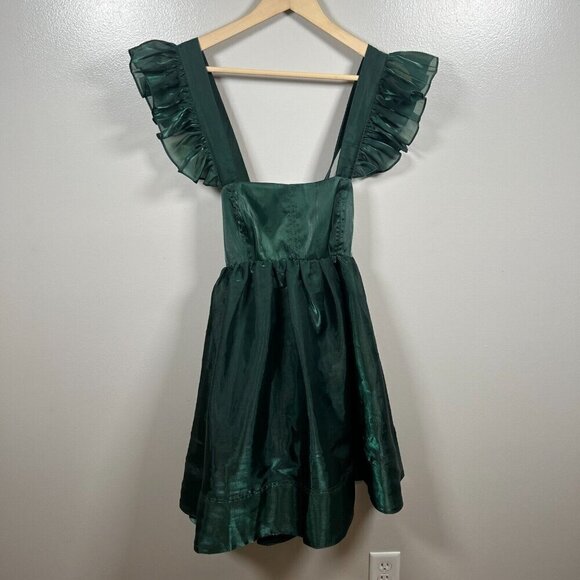 Altar'd State Dresses & Skirts - Altard State Babydoll Mini Dress Size XL Green Flutter Sleeve Tie Back Party